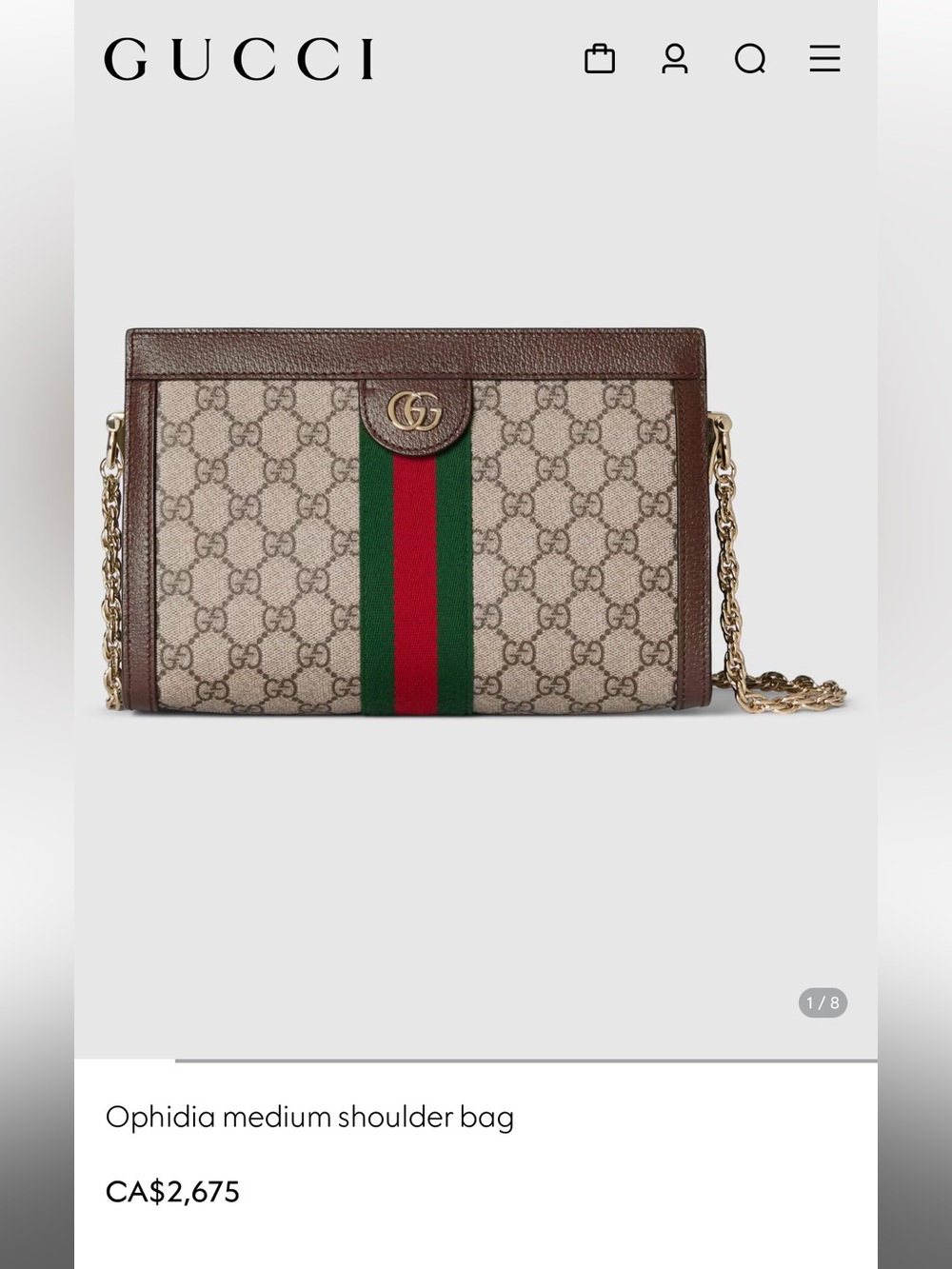 Gucci Ophidia Medium Purse Shoulder Bag Authentic